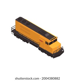 Isometric icon with yellow freight train wagon vector illustration