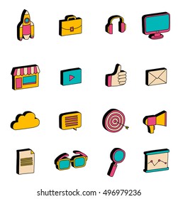Isometric icons Business and startup Doodle 3d
