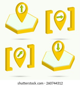 Isometric icons. Collection of four arrow icons. Vector illustration
