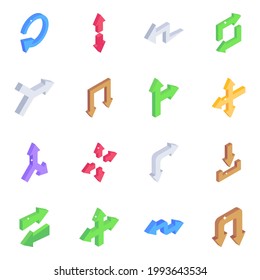 Isometric Icons of Directional Arrows 