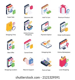 Isometric Icons of Ecommerce Shopping 

