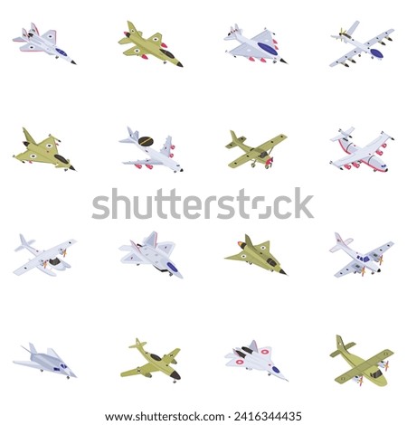 Isometric Icons of Fighter Jets
