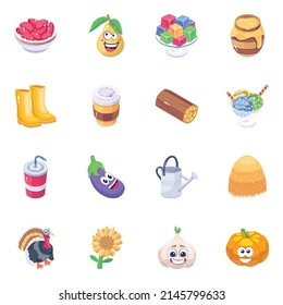 Isometric Icons of Food Ingredients and Farming 