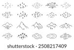 Isometric Icons of Geographic Landscapes with Contour Lines. Vector editable outline stroke.