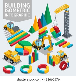 Isometric icons infographic design elements graphic isometric technique, isometric graphics, statistical charts and data charts. Vector illustration