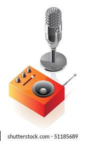 Isometric icons of microphone and radio. Vector illustration.