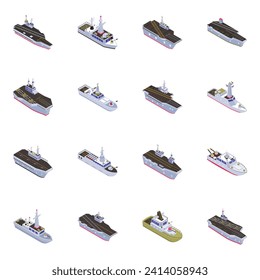 Isometric Icons of Military Cruises

