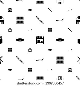 isometric icons pattern seamless white background. Included editable filled musical pipe, storage, Electricity, fried egg and bacon icons. isometric icons for web and mobile.