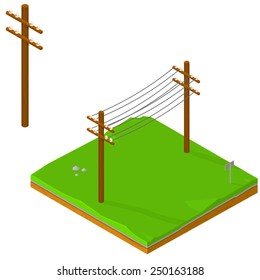 Isometric Icons Of Power Lines Delivering Energy. Power Lines Isometric Power Lines On Land.