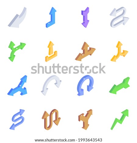 Isometric Icons of Road Arrows 