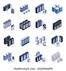 Isometric Icons of Server Room in Modern Style Designs