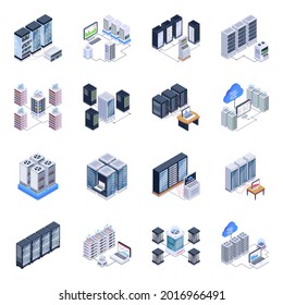 Isometric Icons of Server Technology in Modern Style Designs