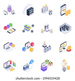 Isometric Icons of Servers and Data Storage 