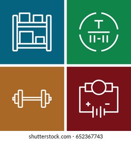 Isometric icons set. set of 4 isometric outline icons such as cargo terminal, electricity, barbell