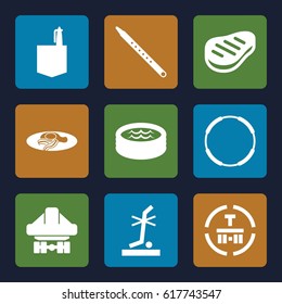Isometric icons set. set of 9 isometric filled icons such as office room, fried egg and bacon, no standing nearby, cargo terminal, cargo plane back view, musical pipe, beef