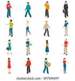 Isometric Icons Set Of Different People Diverse By Job Education Level Sex Clothes Hairs Isolated Vector Illustration