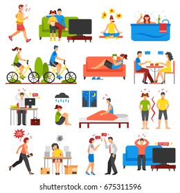 Isometric icons set of different ways of relaxation after stress and stressful working days isolated on white background vector illustration svg