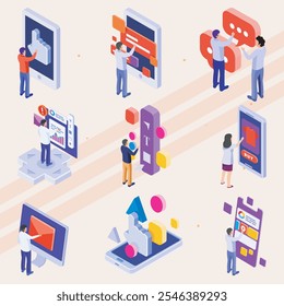 Iconos isométricos para herramientas de prototipado y diseño de interfaz de usuario.