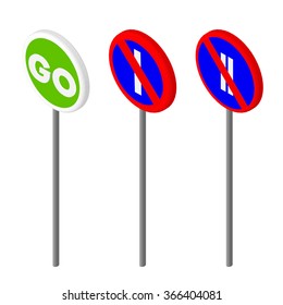 Isometric icons various road sign. European and american style design. Vector illustration eps 10.