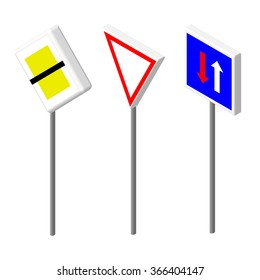 Isometric icons various road sign. European and american style design. Vector illustration eps 10.