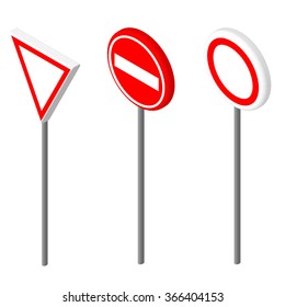 Isometric icons various road sign. European and american style design. Vector illustration eps 10.