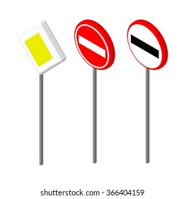 Isometric icons various road sign. European and american style design. Vector illustration eps 10.