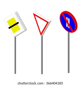 Isometric icons various road sign. European and american style design. Vector illustration eps 10.
