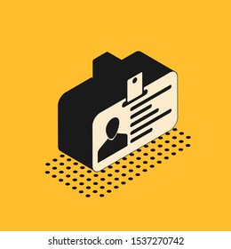 Isometric Identification badge icon isolated on yellow background. It can be used for presentation, identity of the company, advertising.  Vector Illustration