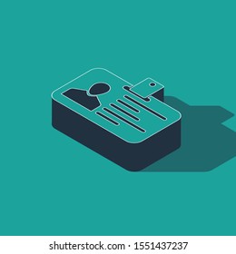 Isometric Identification badge icon isolated on green background. It can be used for presentation, identity of the company, advertising.  Vector Illustration