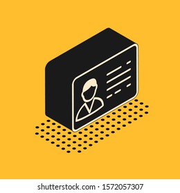 Isometric Identification badge line icon isolated on yellow background. It can be used for presentation, identity of the company, advertising.  Vector Illustration