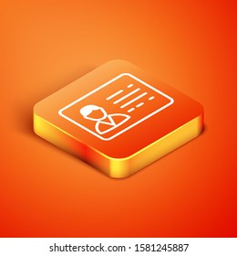Isometric Identification badge line icon isolated on orange background. It can be used for presentation, identity of the company, advertising.  Vector Illustration
