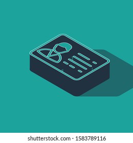 Isometric Identification badge line icon isolated on green background. It can be used for presentation, identity of the company, advertising.  Vector Illustration