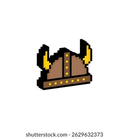 isometric iking in horned helmet icon 8 bit, pixel art helmet  icon  for game  logo. 