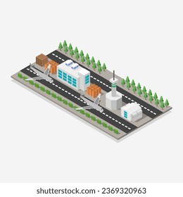 Isometric Illustrated Airport In Vector