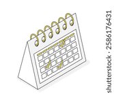 An isometric illustration of a 3D calendar with check marks. Perfect for schedule management, task management, and planning scenes.