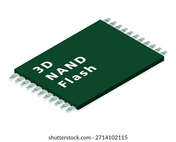Ilustración isométrica de una memoria flash NAND 3D que muestra su estructura en capas. Adecuado para explicar las tecnologías de almacenamiento que soportan IA y sistemas de datos intensivos