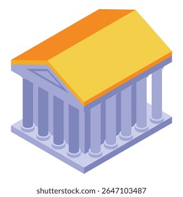Isometric illustration of an ancient building with columns, possibly a bank, museum, or other significant landmark