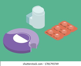Isometric Illustration Of Asthma Medication Set