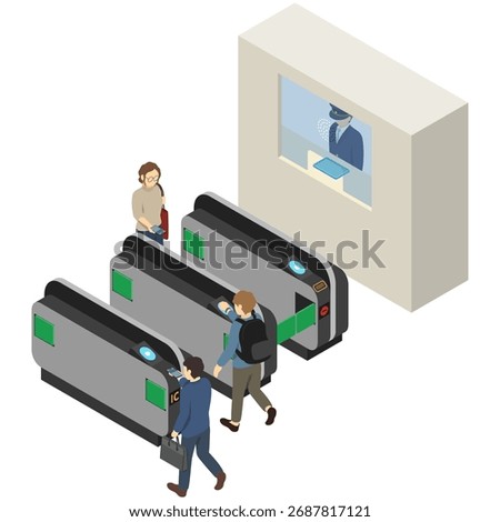 Isometric illustration: Automatic and manned ticket gates