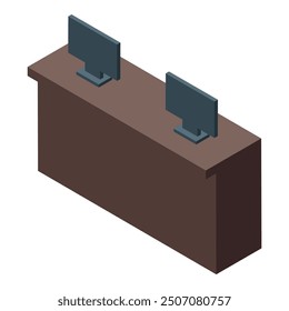 Isometric illustration of a bank teller counter with two computers