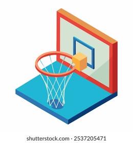 Isometric illustration of a basketball hoop, a classic symbol of the sport. This graphic captures the excitement of the game and is ideal for sports-related projects, designs, or branding.