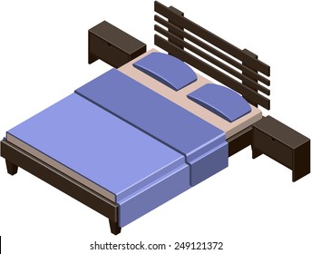 isometric illustration beds with bedside tables