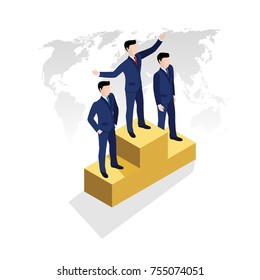 isometric illustration, the best manager, men in business suits stand on the pedestal