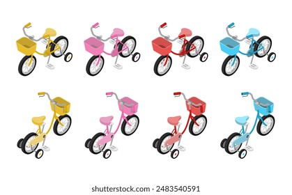 Isometric illustration: Bicycle set with training wheels