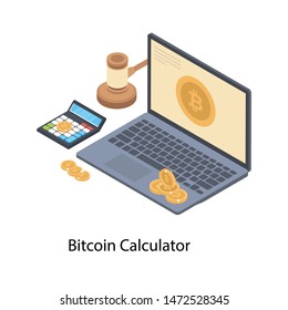 Isometric illustration of bitcoin calculator 