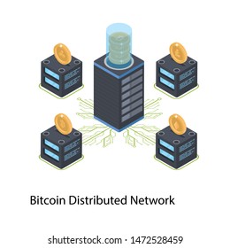 Isometric illustration of bitcoin distributed network