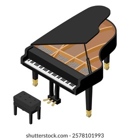 Isometric illustration: black grand piano