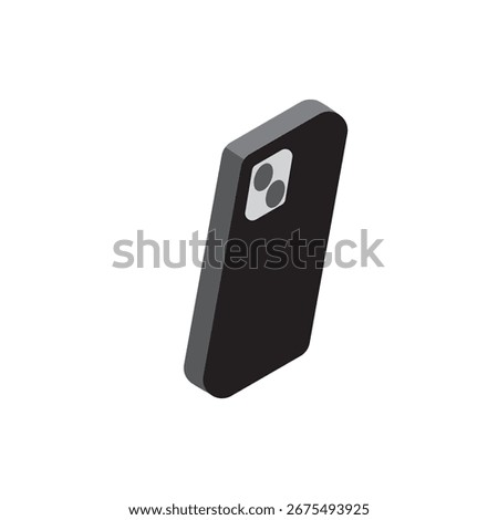 An isometric illustration of a black smartphone viewed from an angled perspective.