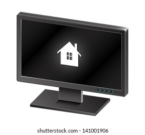 Isometric illustration of a black widescreen monitor. Eps 10 Vector.