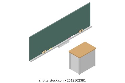 Isometric illustration: blackboard and teacher's desk